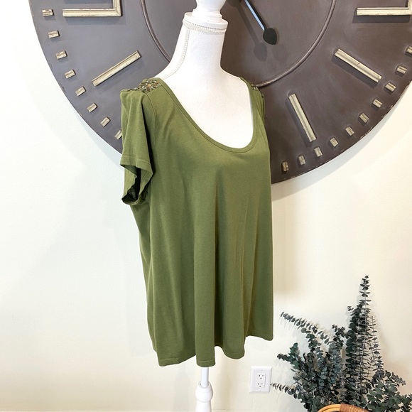 Old Navy XL Army Green Sequin Shoulder Scoop Neck Top - Picture 4 of 10